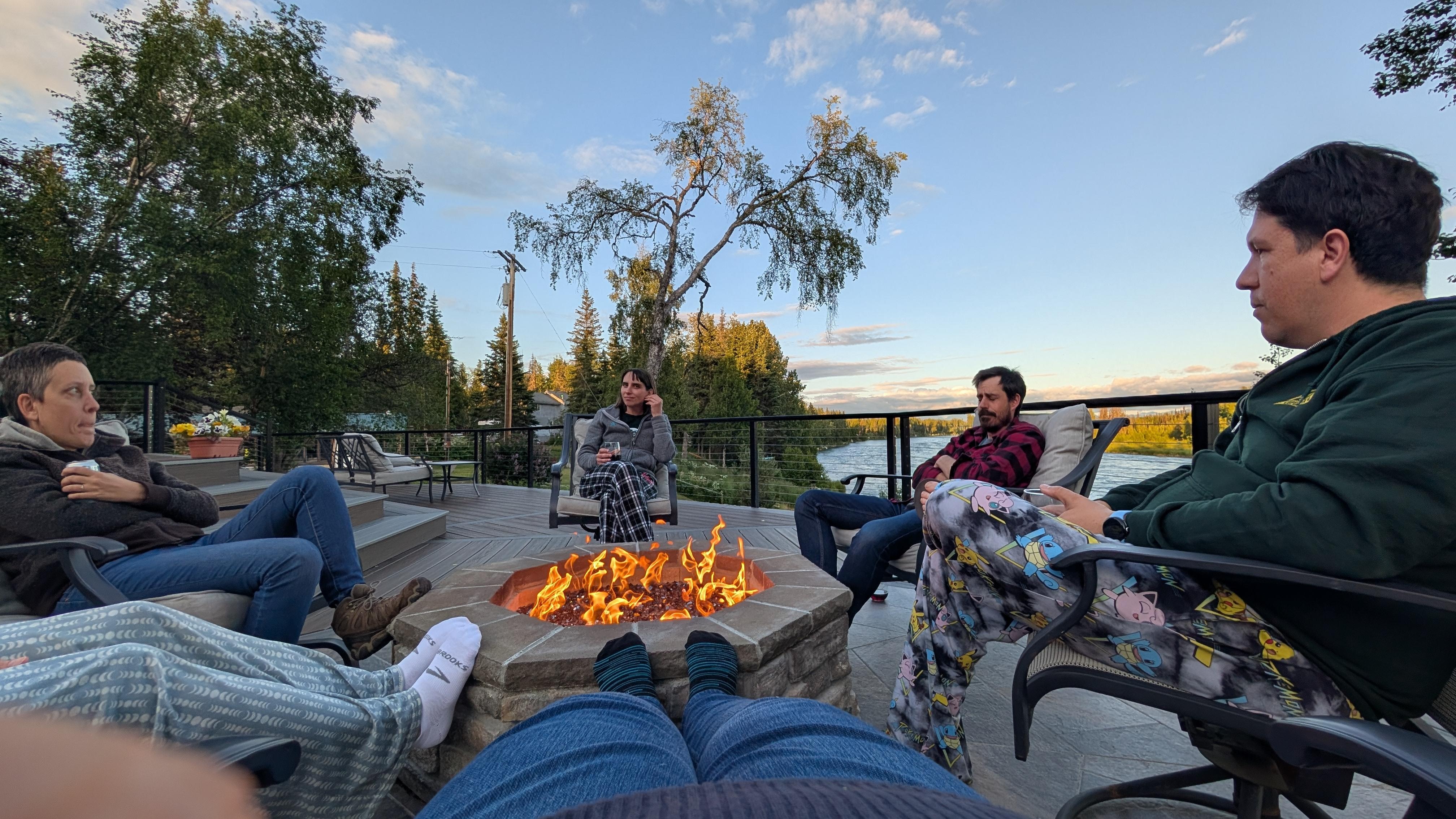 Hanging out at the fire pit on the lower level of the deck