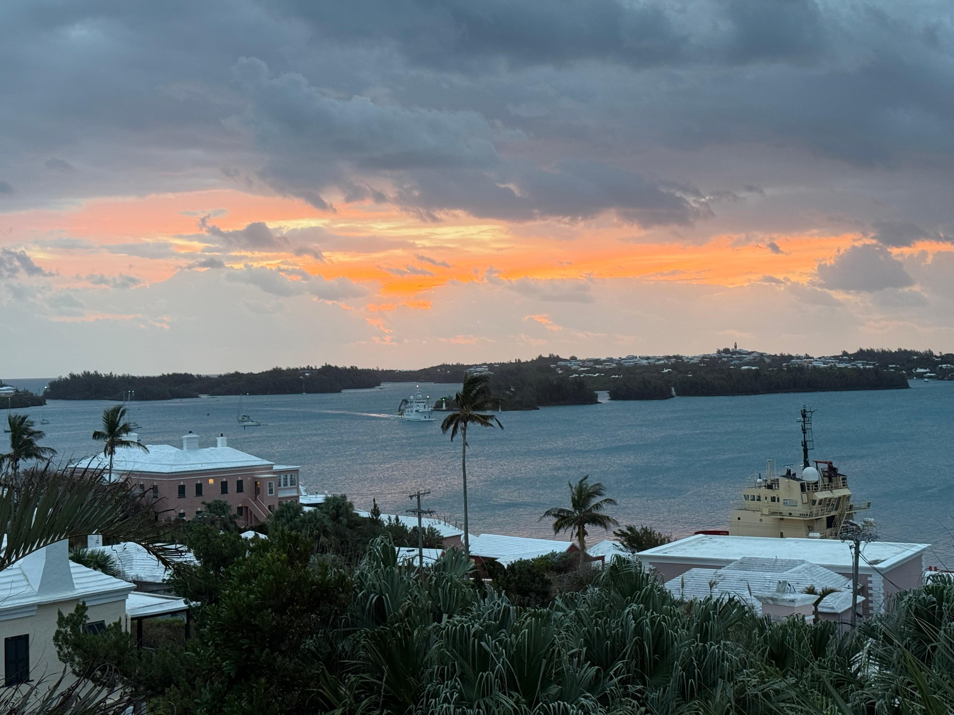 View from pool deck at sunrise