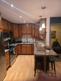 Kitchen and bedroom off to the side.