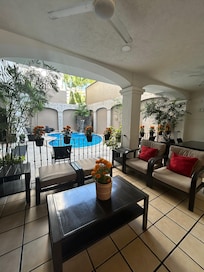 Lobby and bottom floor pool (there’s rooftop pool too.