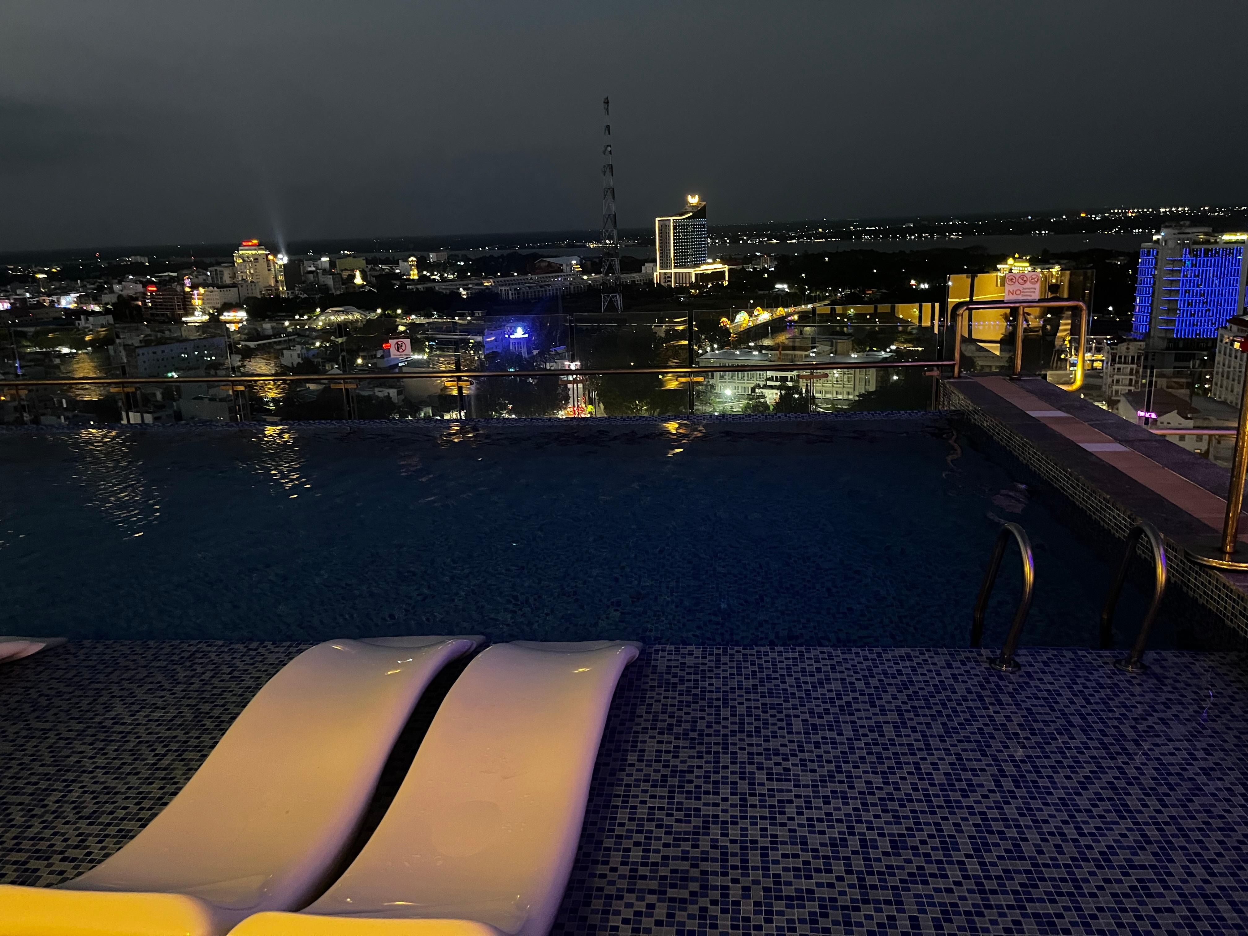 Rooftop pool at night