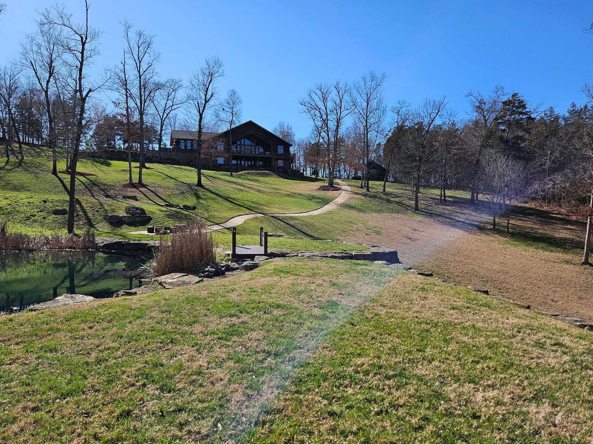 Picture taken from down by the pond looking up at the back of the Lodge.  