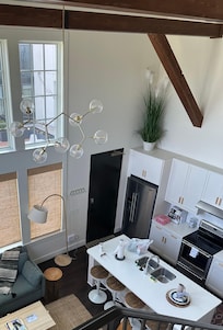 Main room and kitchen from upstairs suite