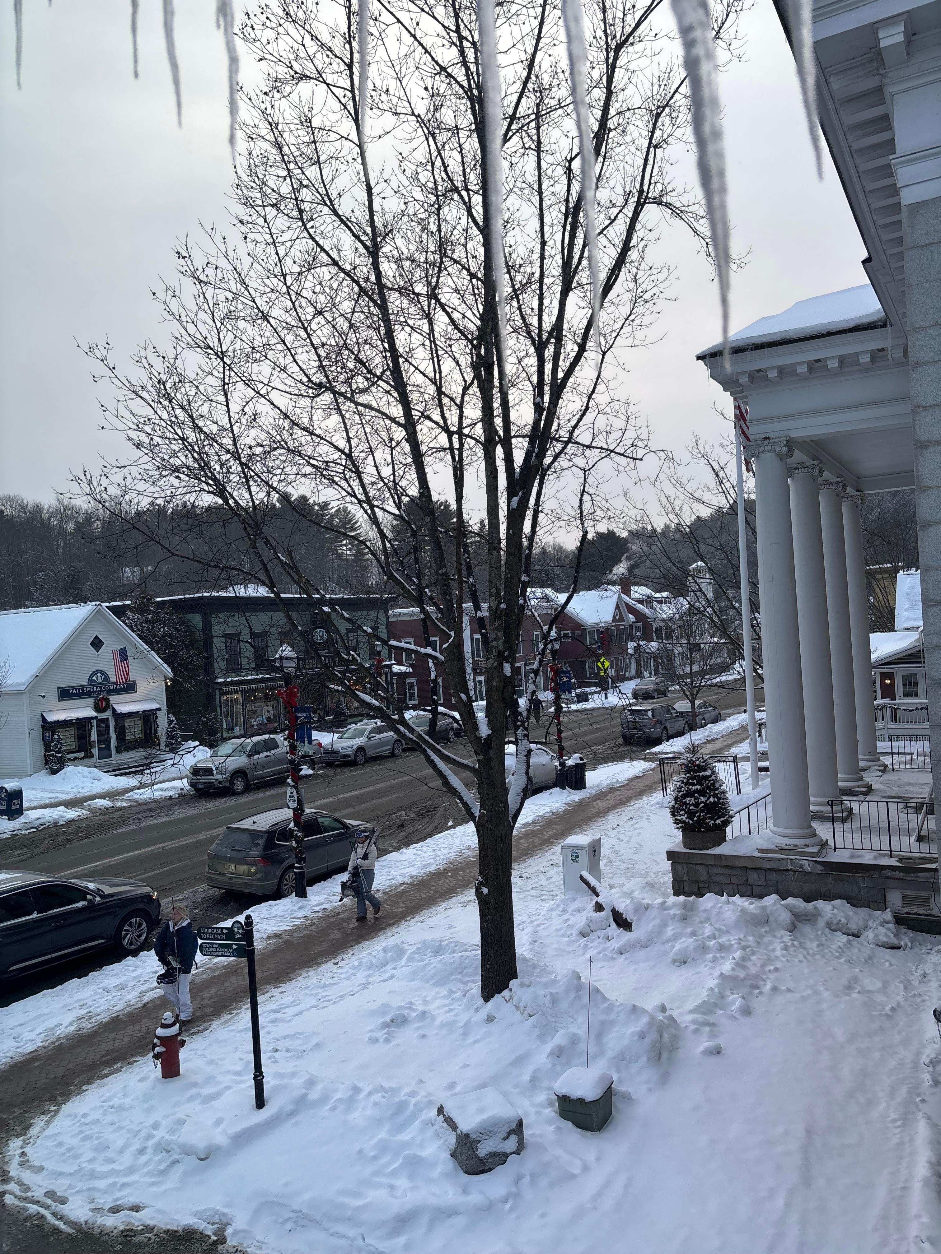 View of downtown Stowe from inside living room 