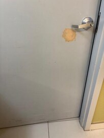 Bathroom Door (hope it was spackle but wasn't sure)