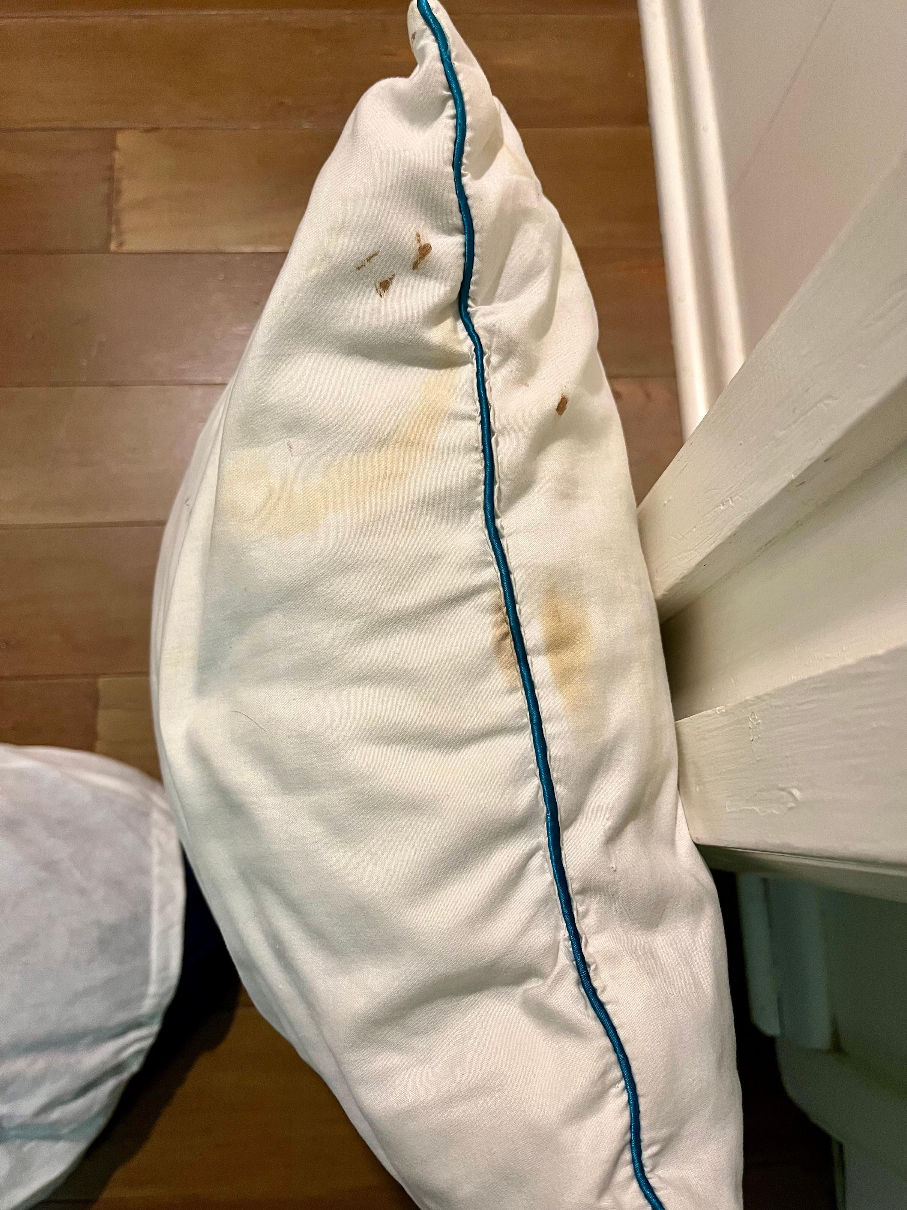 Stained pillow on the bed