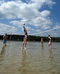 Family water volleyball on the sandbar!