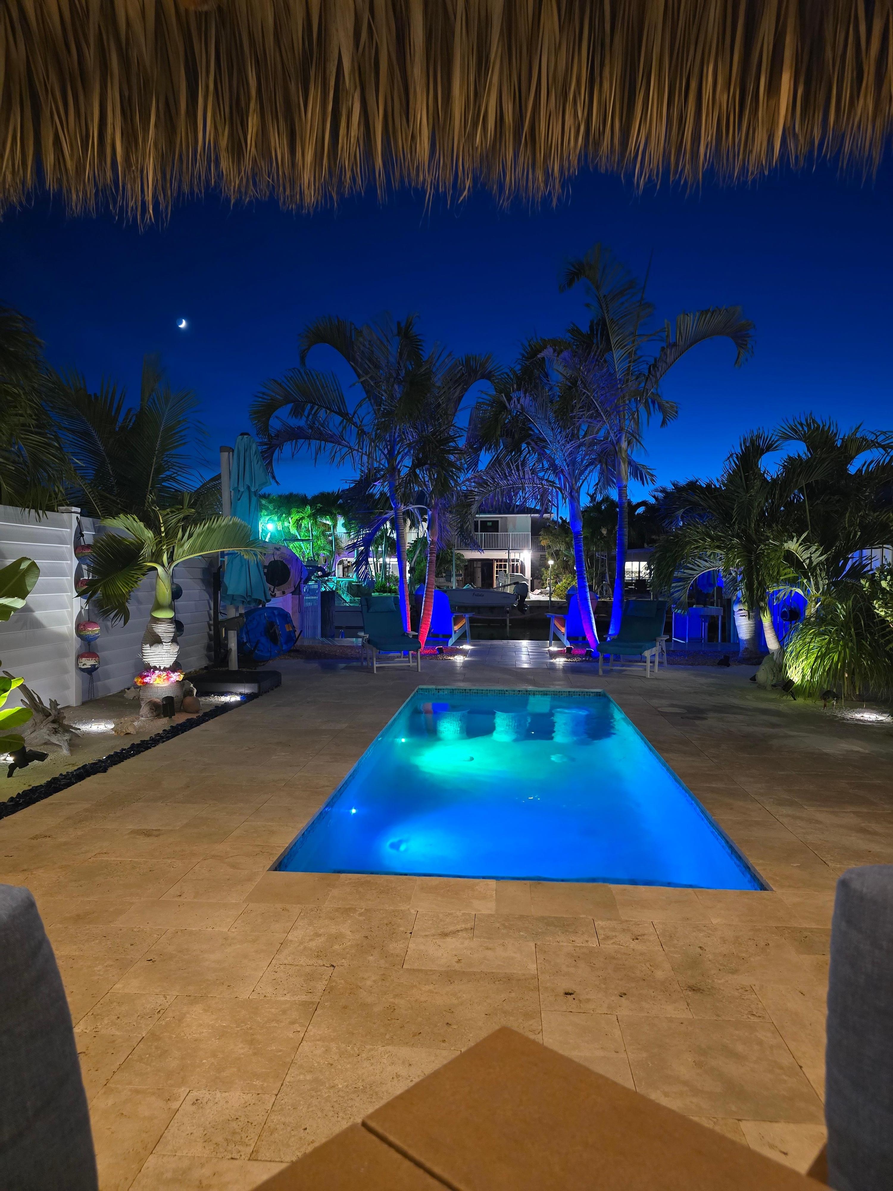 Back of the villa with swimming pool, Nice seating in pool to watch sunsets as well