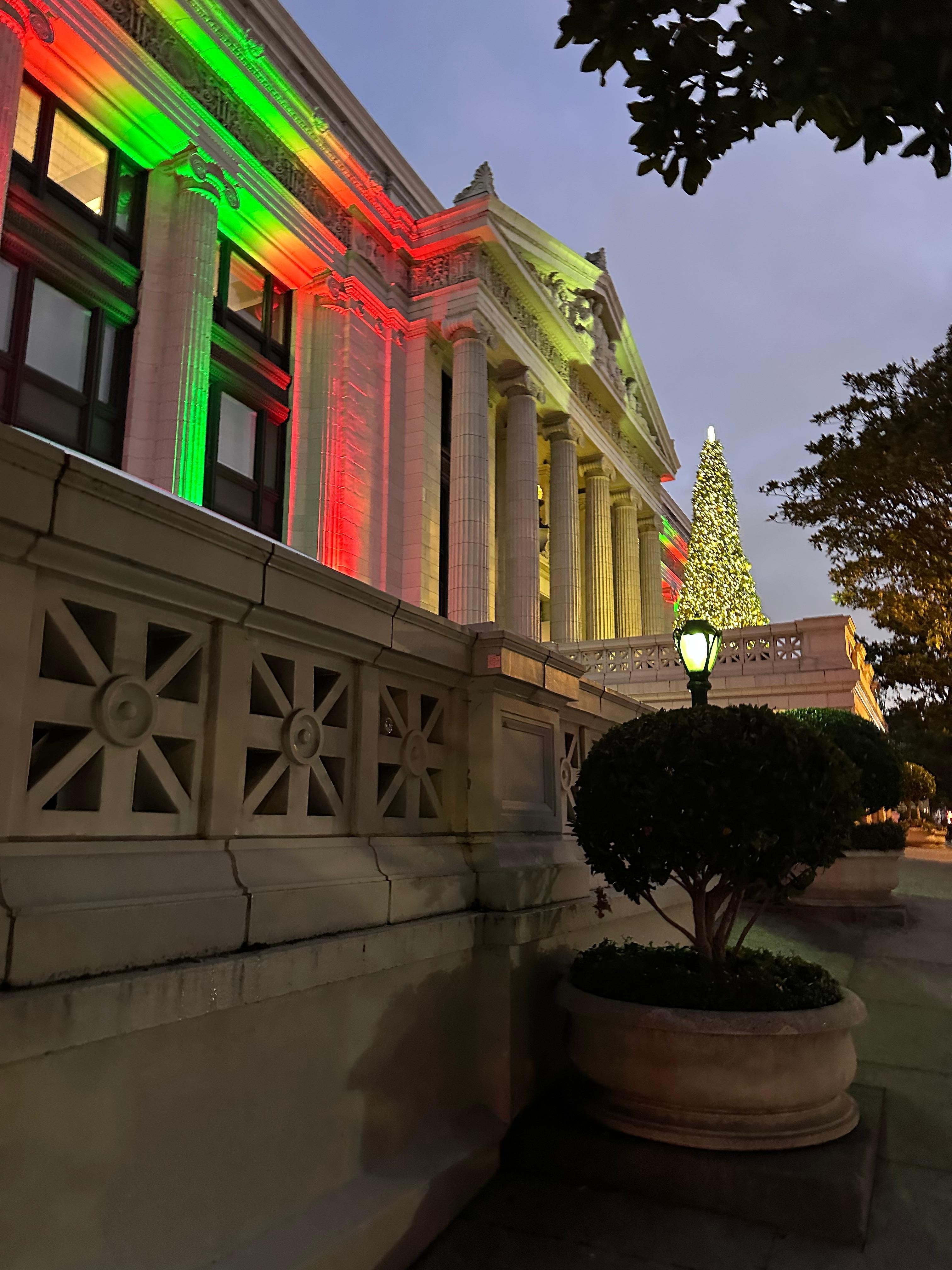 Front exterior decorated for the holidays