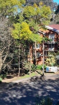 View below balcony