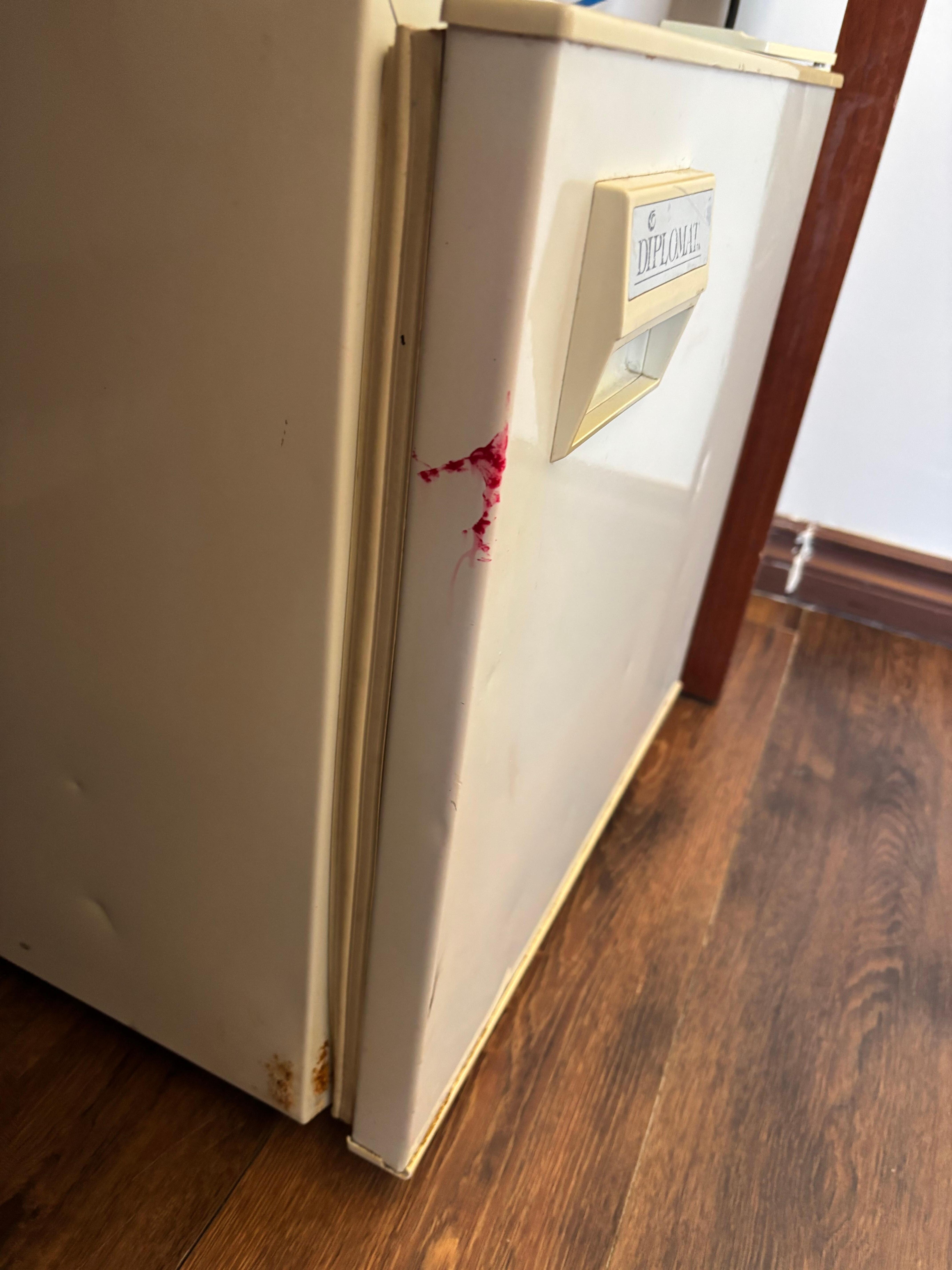 Nail polish on the fridge door. We did not open it
