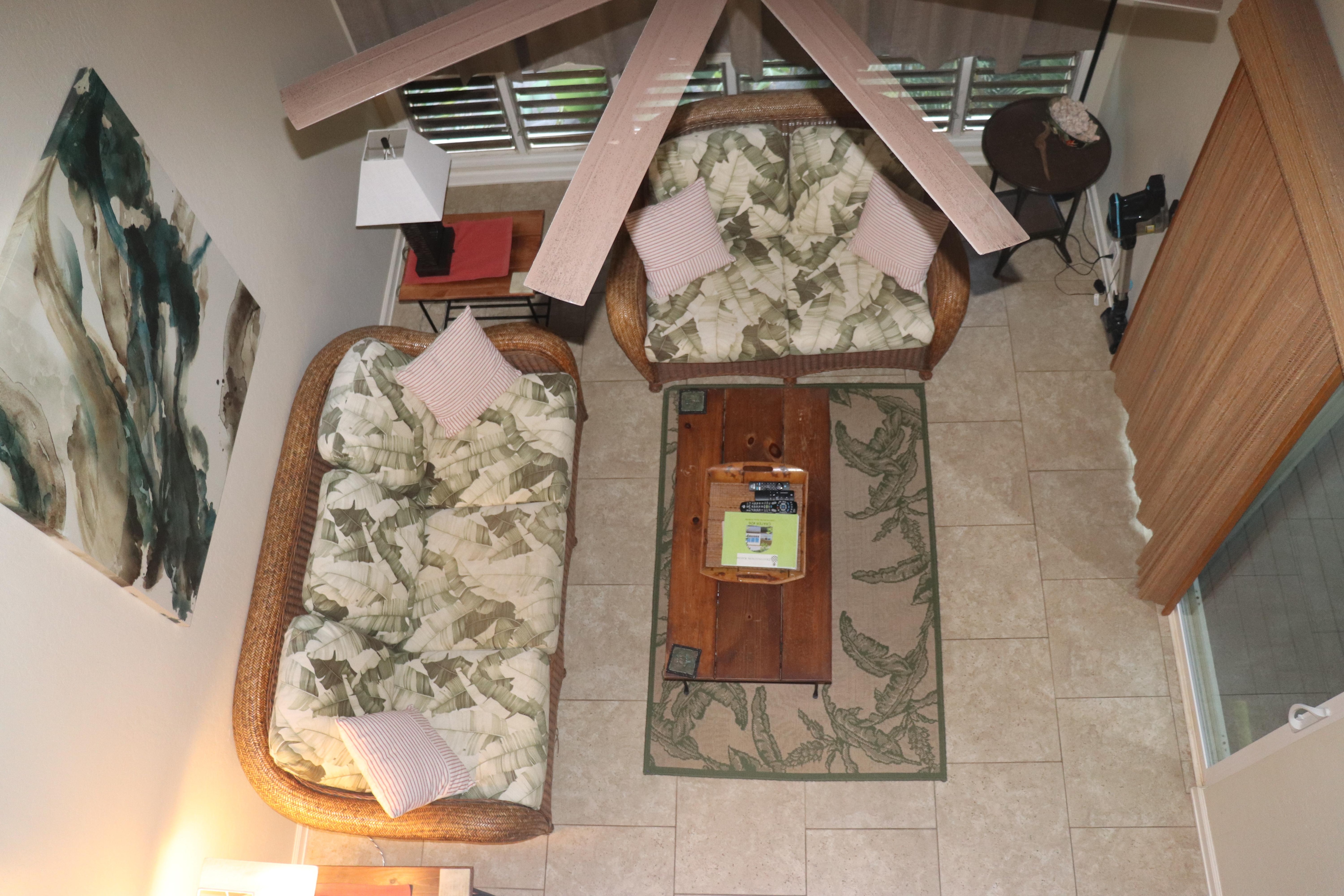 Living room from top of stairs