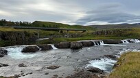 View of the waterfalls on the property from the restaurant.