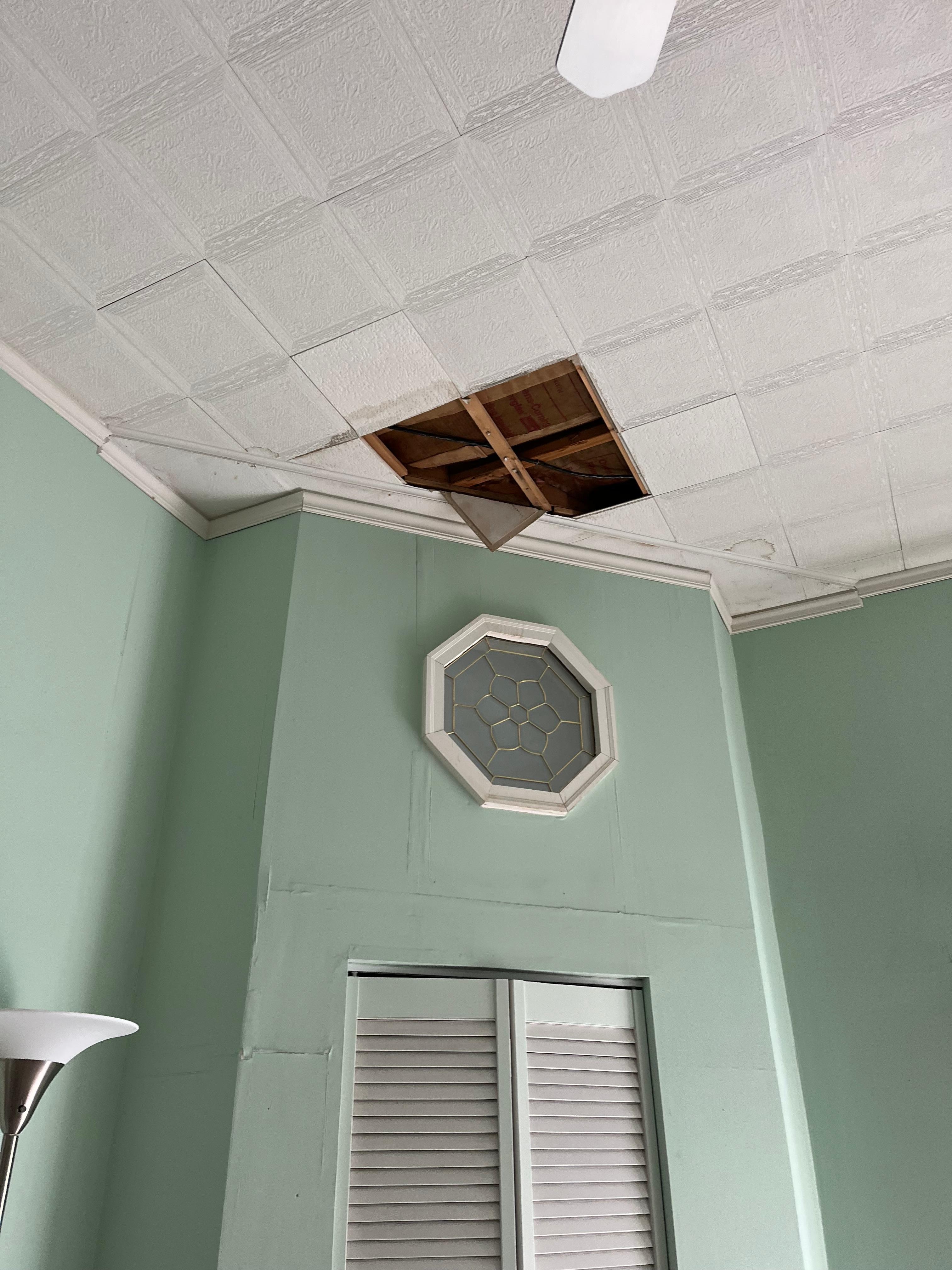 Missing ceiling tiles. 