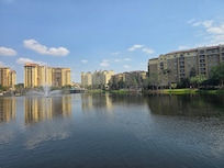 Some of the towers around the koi fish filled pond.