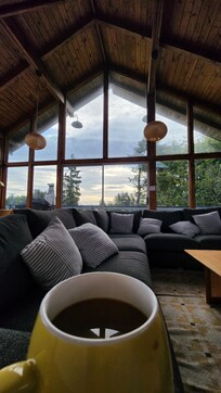 Coffee in the atrium before the rest of the house awakes.