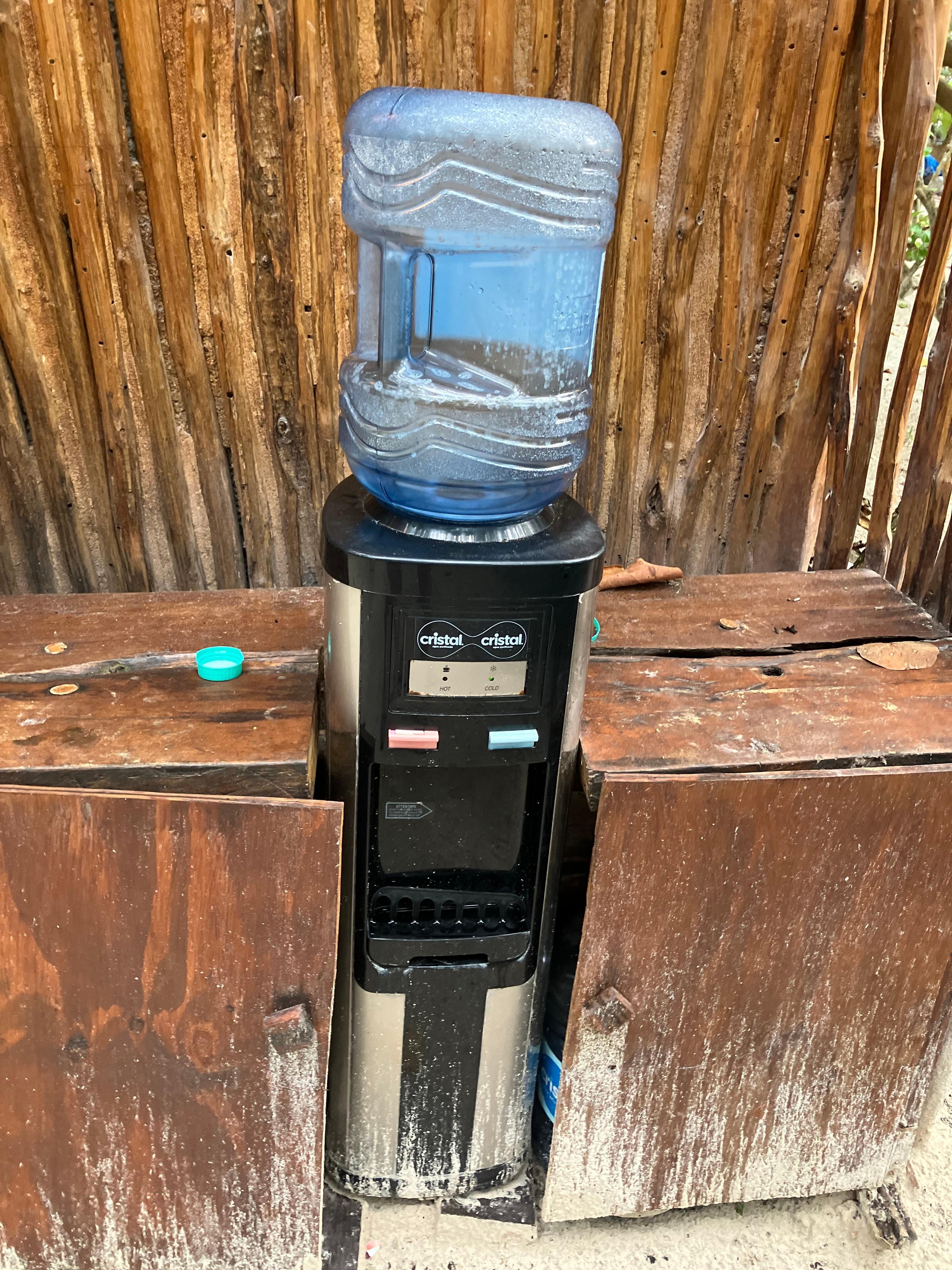 Water cooler near the bathrooms 