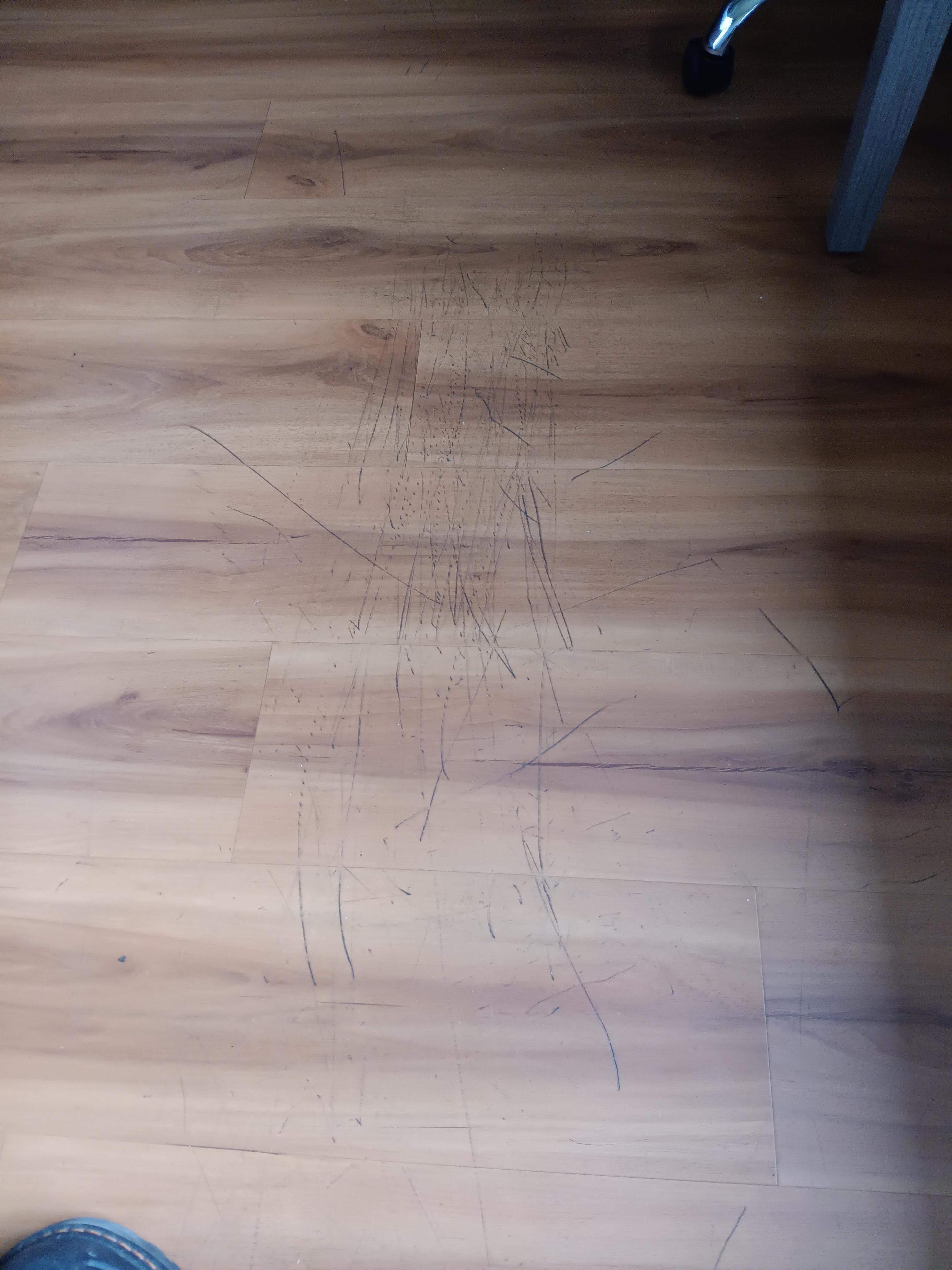 Scuffs all over the floor, like there was some sort of struggle. We took photos of the scuffs so that no one would try to claim that they were ours, along with the stains.