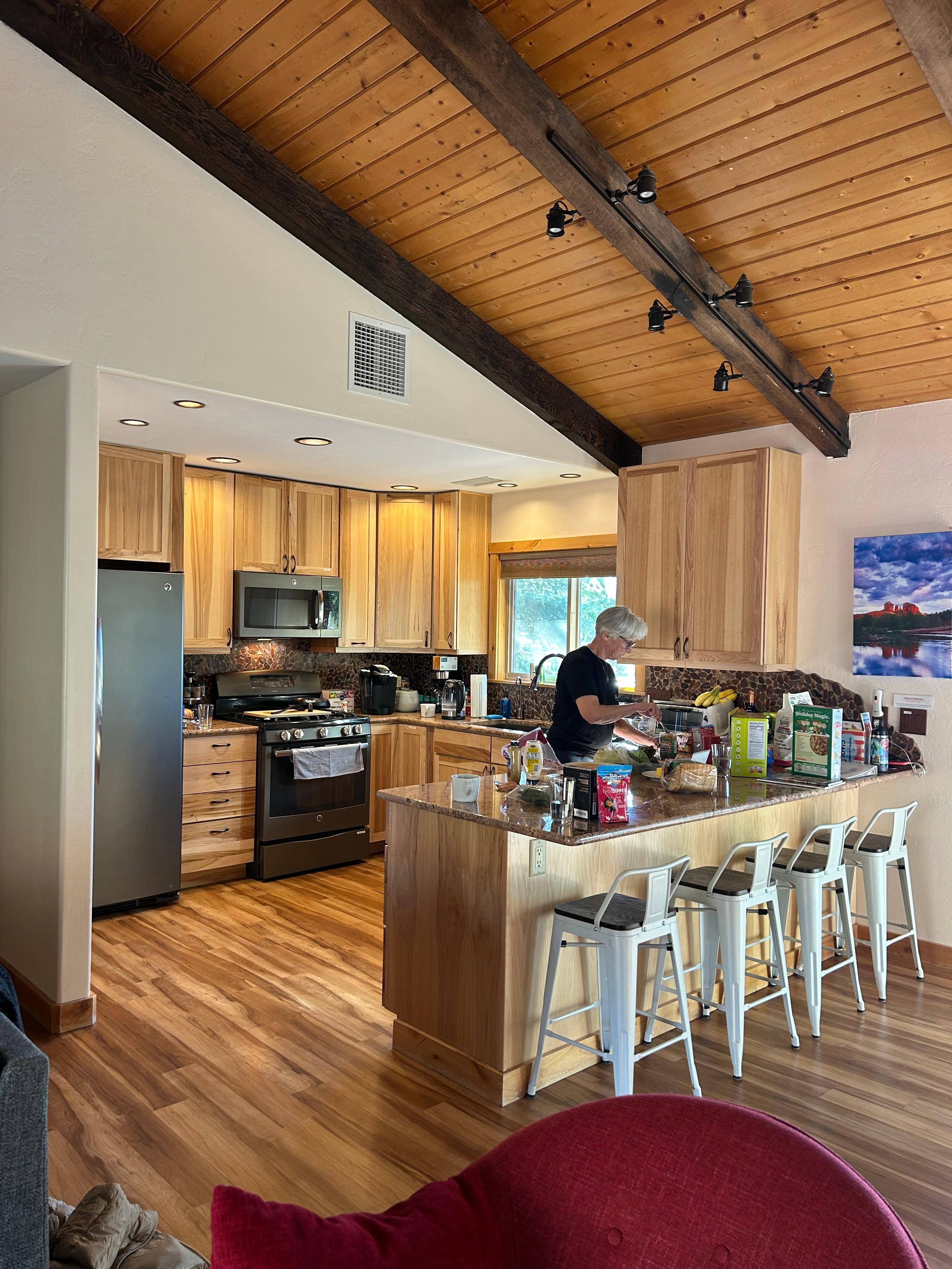 The kitchen worked well for all nine of us. It was missing some usual amenities which are described in my review.