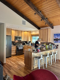 The kitchen worked well for all nine of us. It was missing some usual amenities which are described in my review.