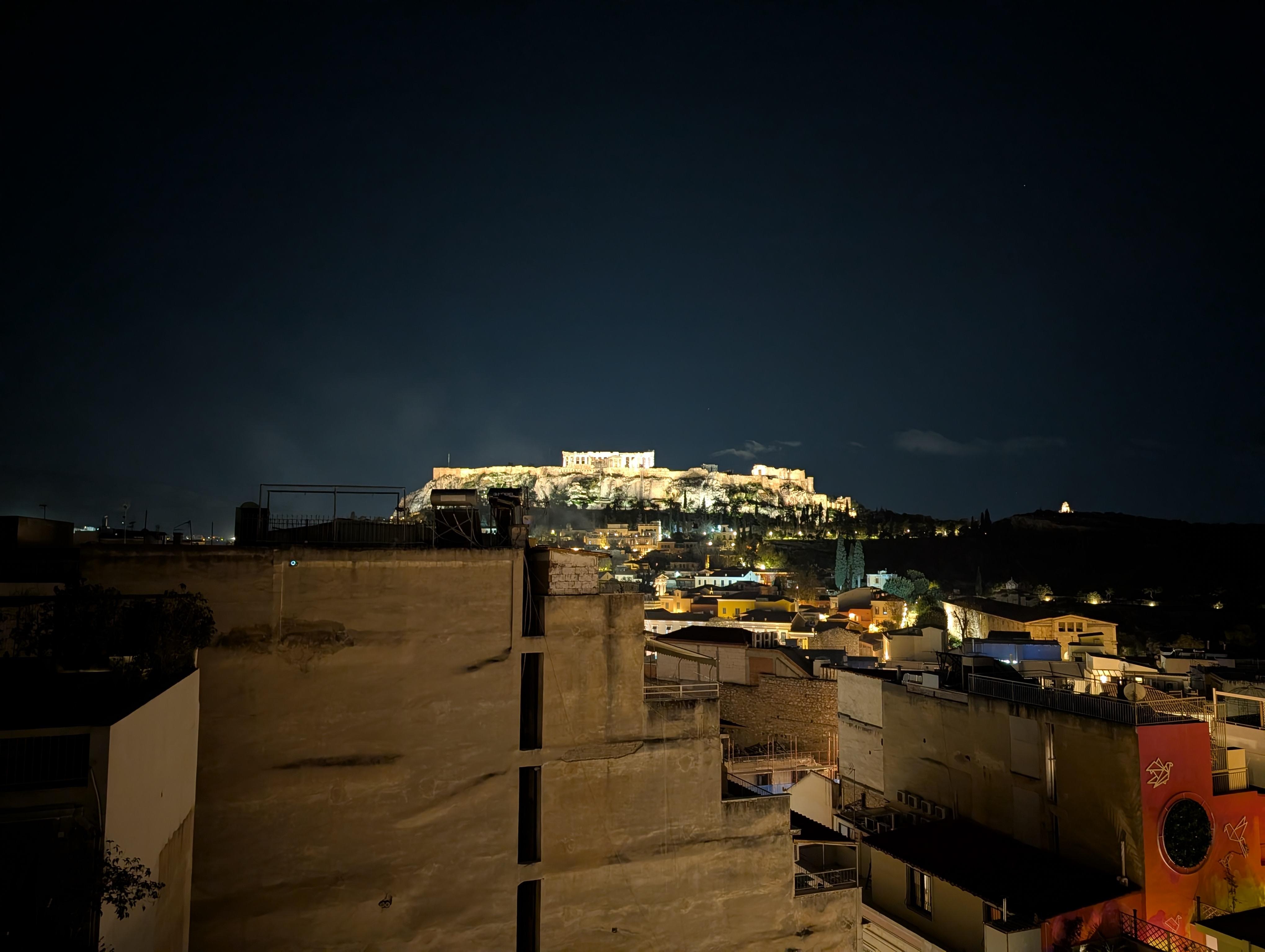 Acropolis view at night from the balcony.