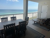 Huge balcony with plenty seating and a wonderful view