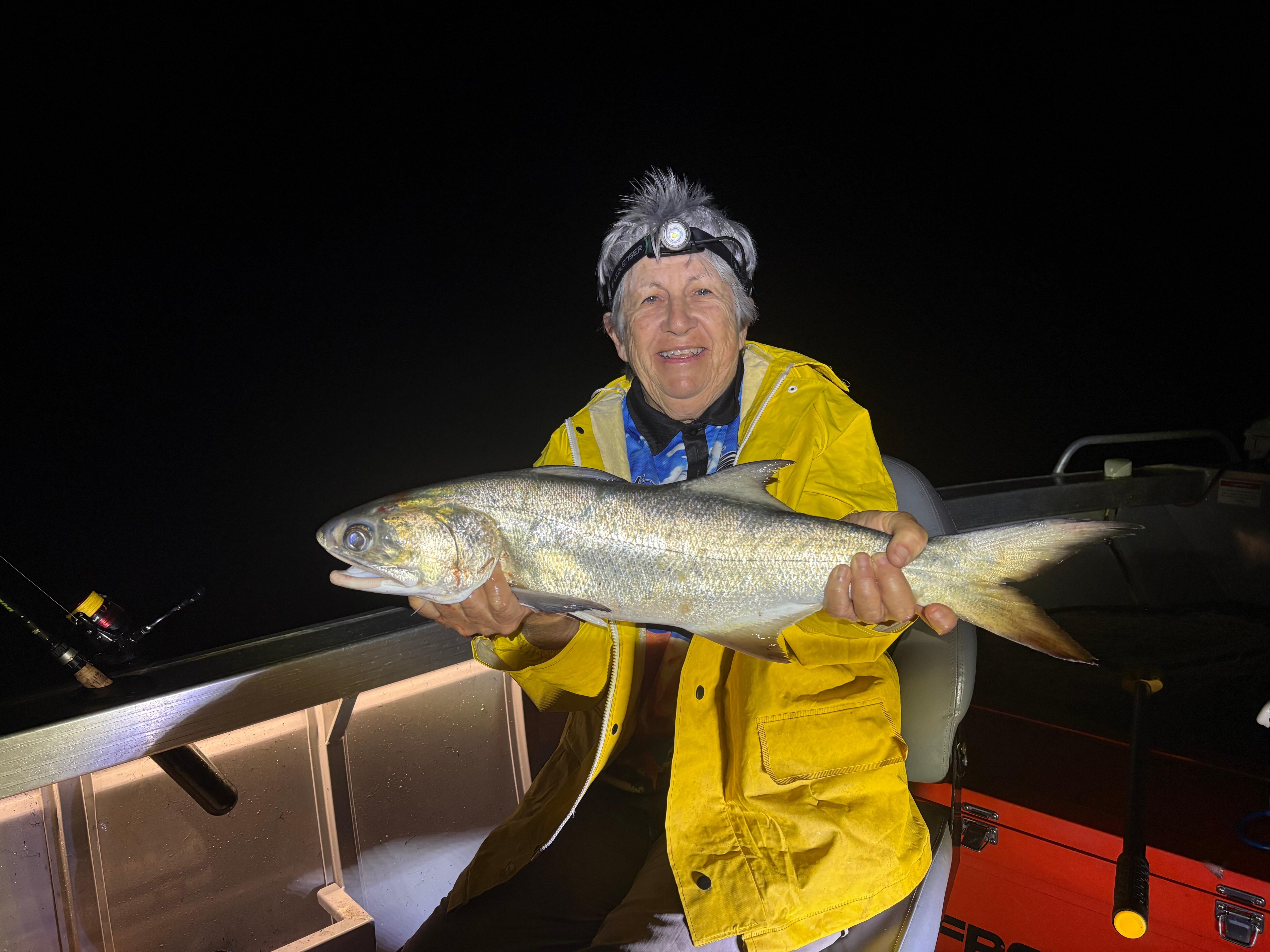 Julie caught the biggest blue salmon( 690 cm) on the first night!