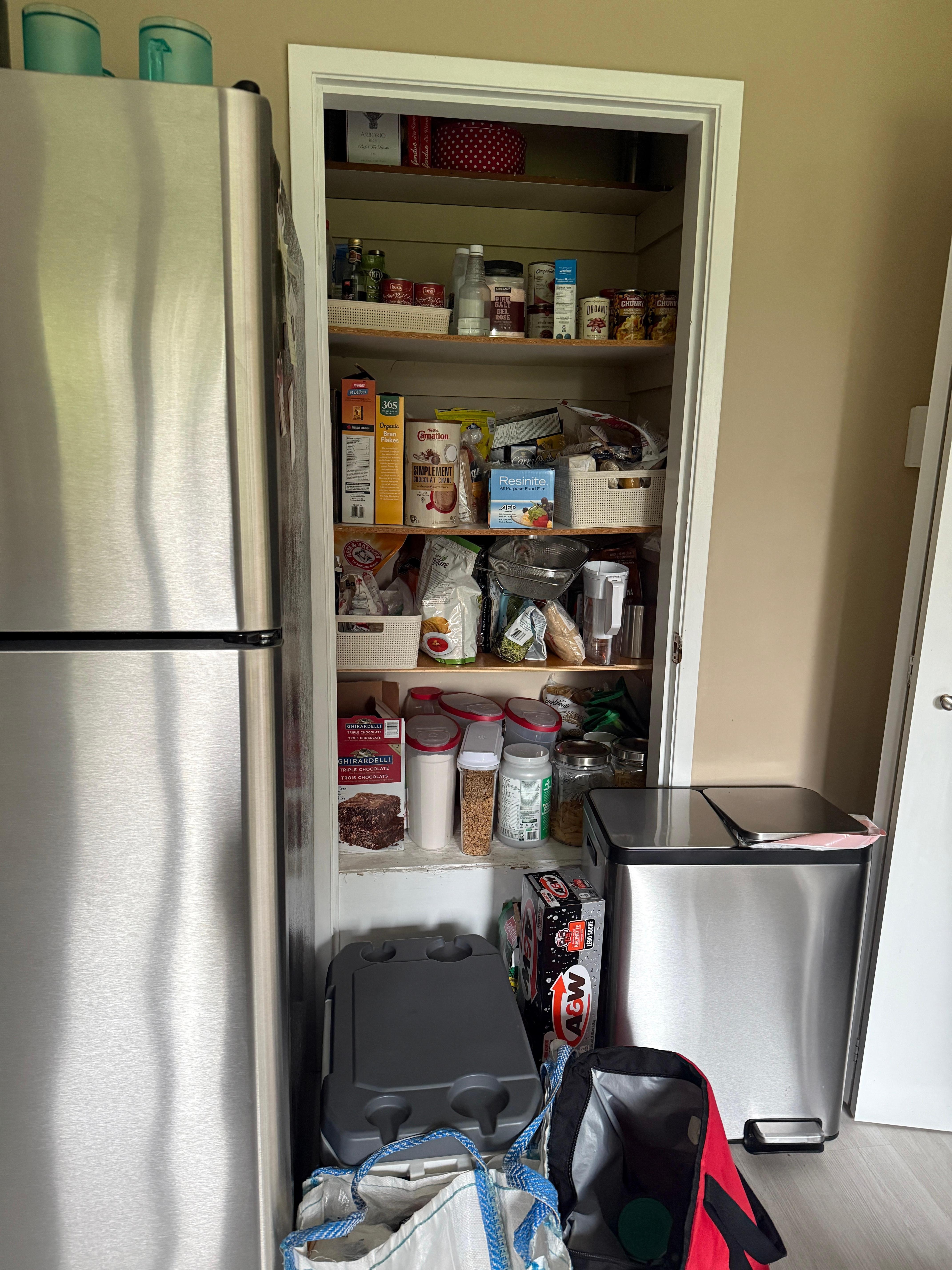 Pantry full of owners food. No room for our food, left in coolers