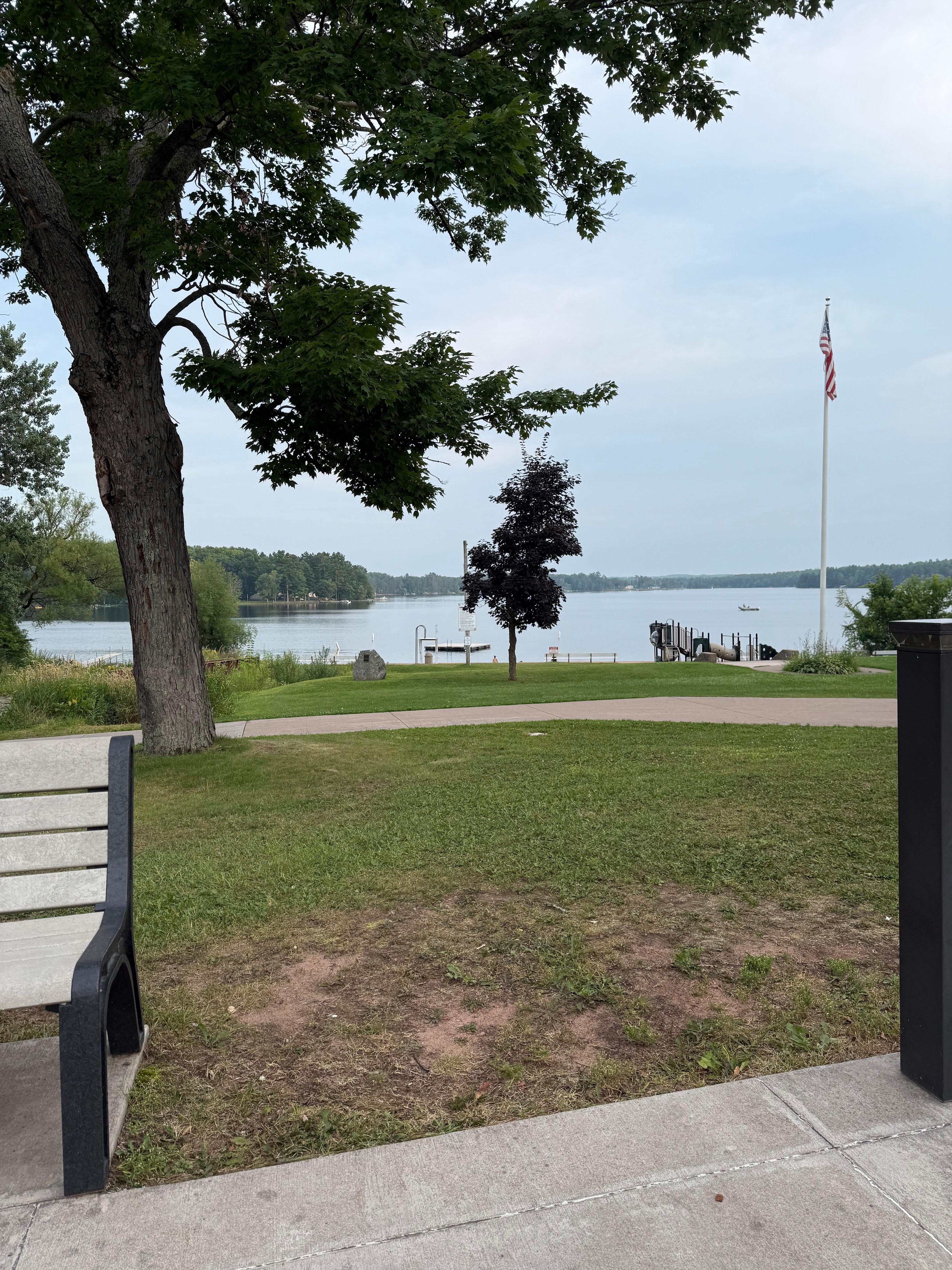 View of the cabin location on the point from the soft serve ice cream place downtown 