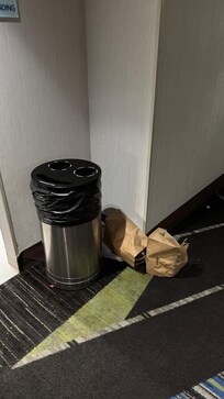 garbage sitting in hallway overnight, morning…