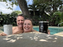 Taking a break at the infinity pool near the beach.