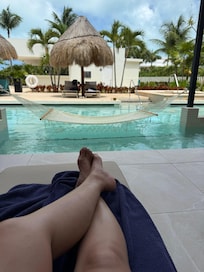 Excellence Club Junior Swim-up Suite, the pool is shared to all guests regardless of the suite you booked, no exclusivity.