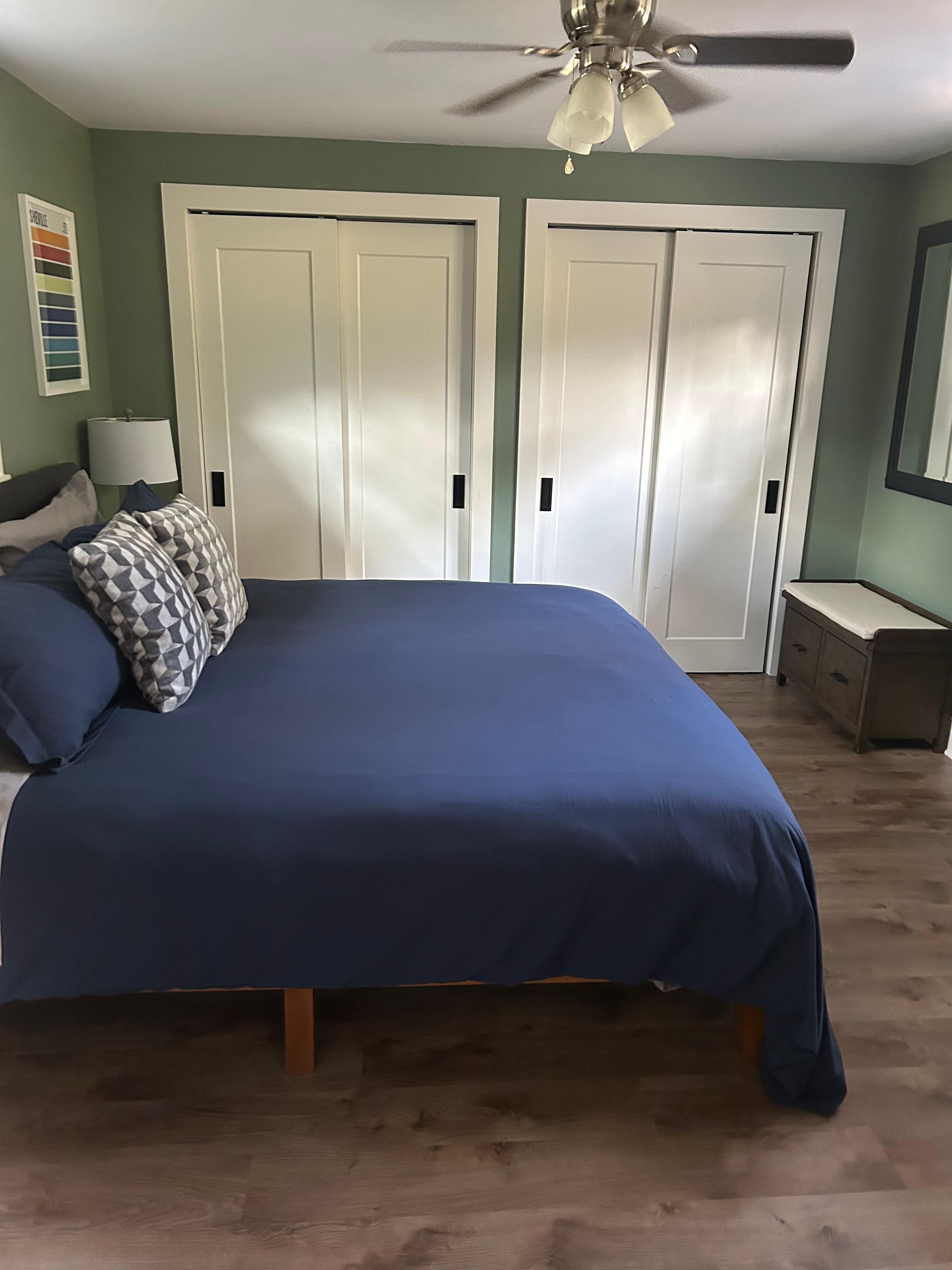 Primary bedroom. Need to know the brand of sheets in the primary! We bought a sound machine on the way home! 