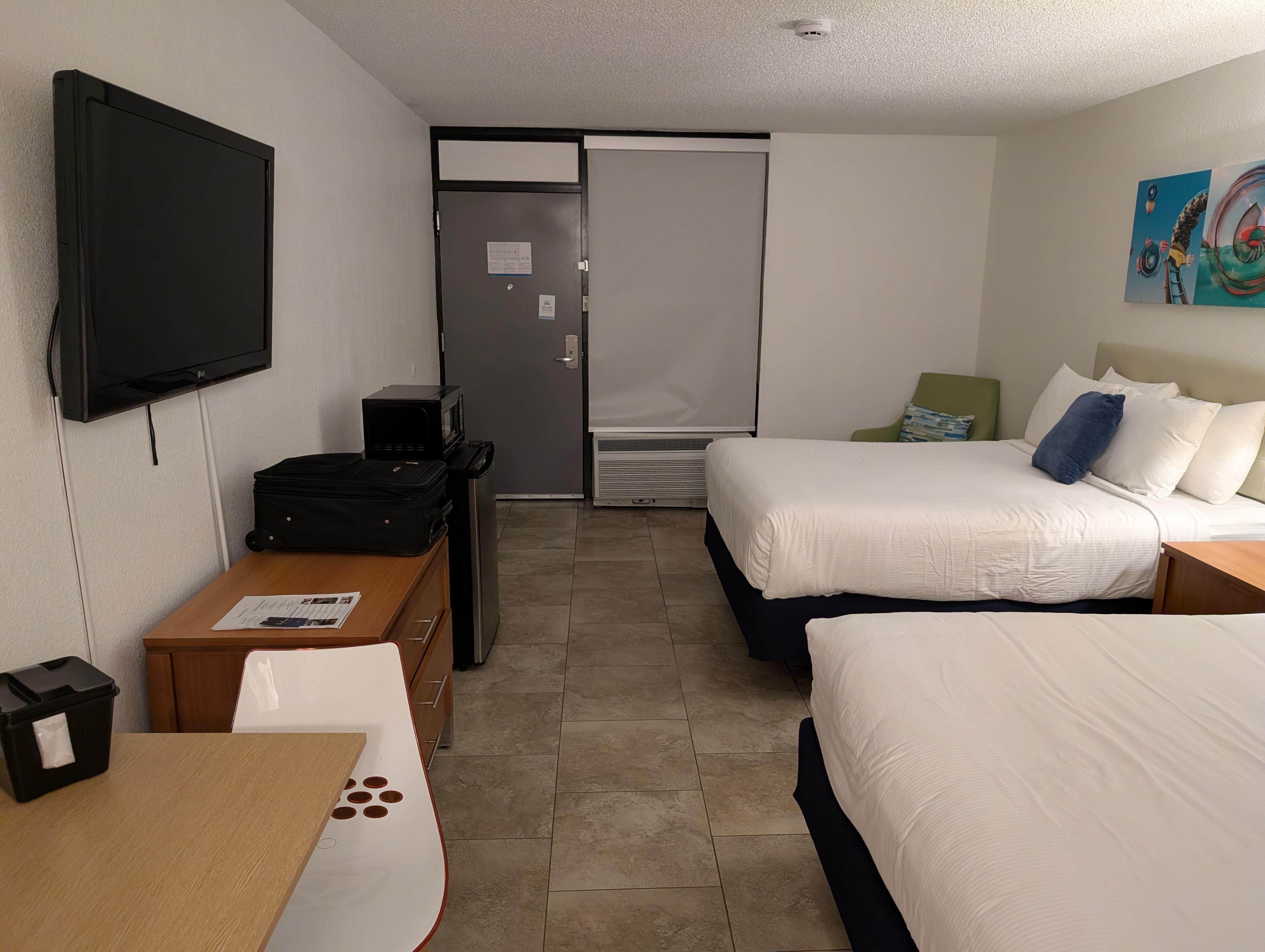 Small window next to the door onto the corridor, dont leave the blinds open if you want privacy