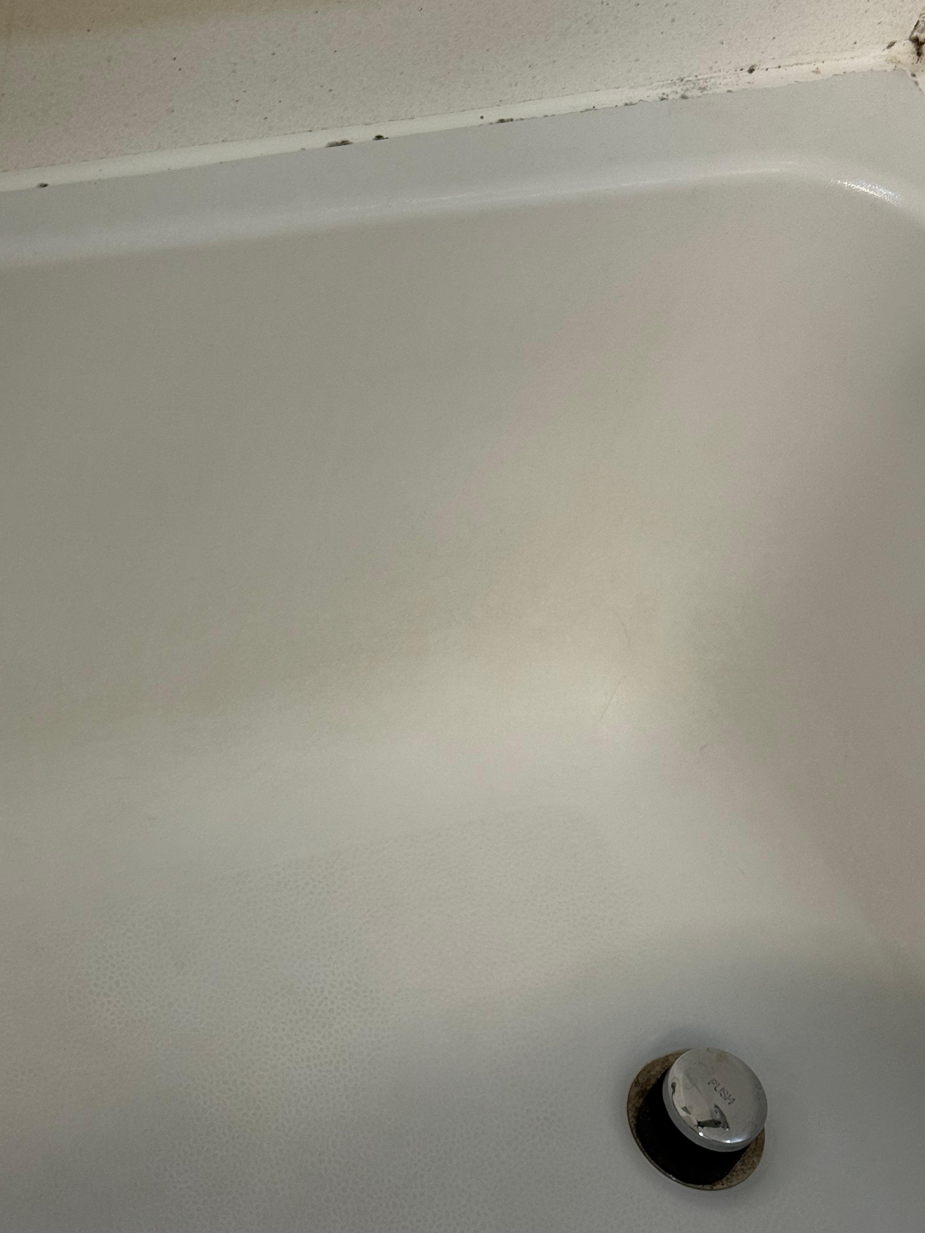 You can see the soap scum on the tub and the milldew on the top