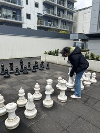 Playing chess at the hotel.