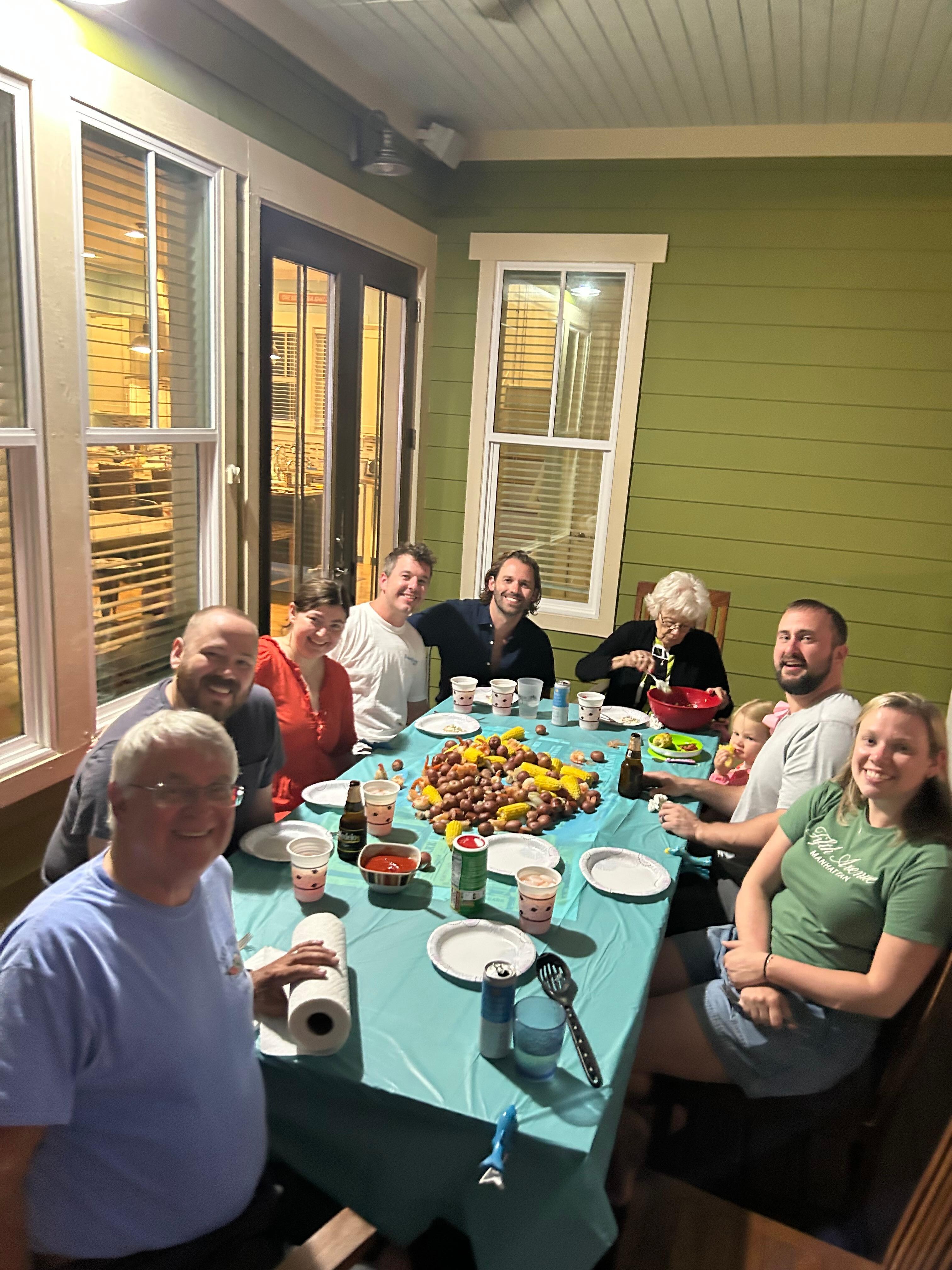 Low country boil night! Plenty of room at the outdoor dining table!