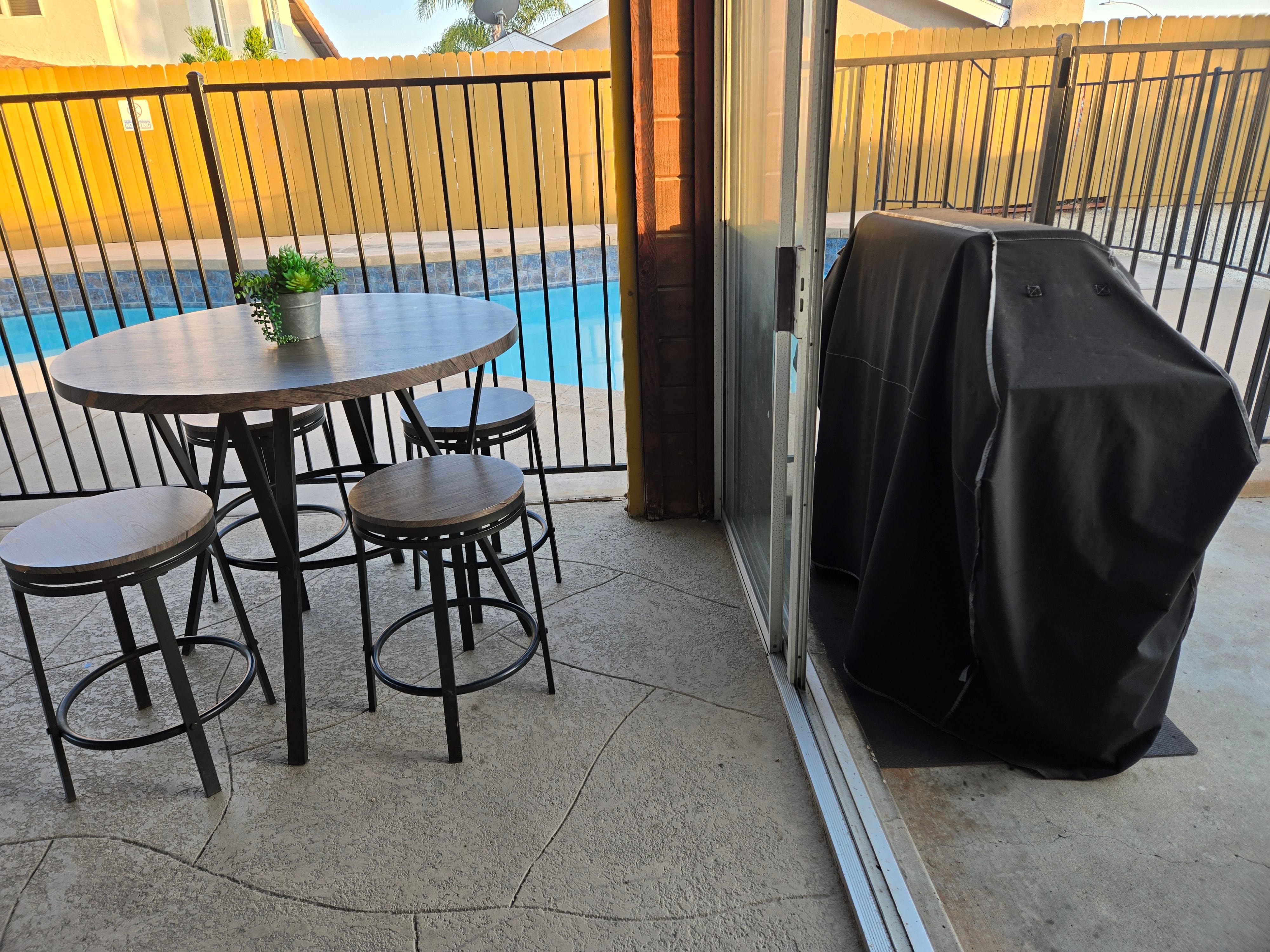 The grill is conveniently just outside of the patio area. 