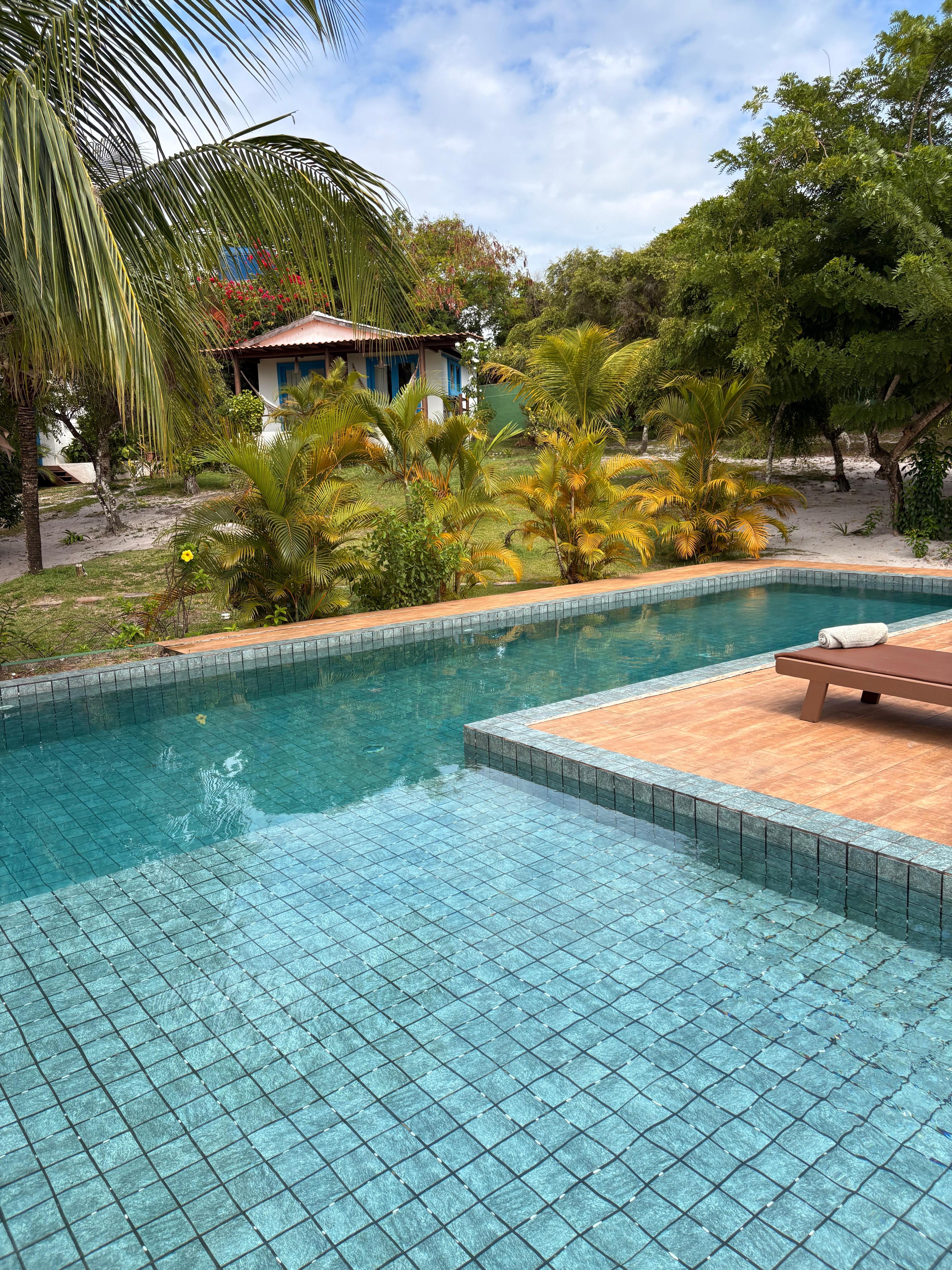 The pool is clean and a good size for property 