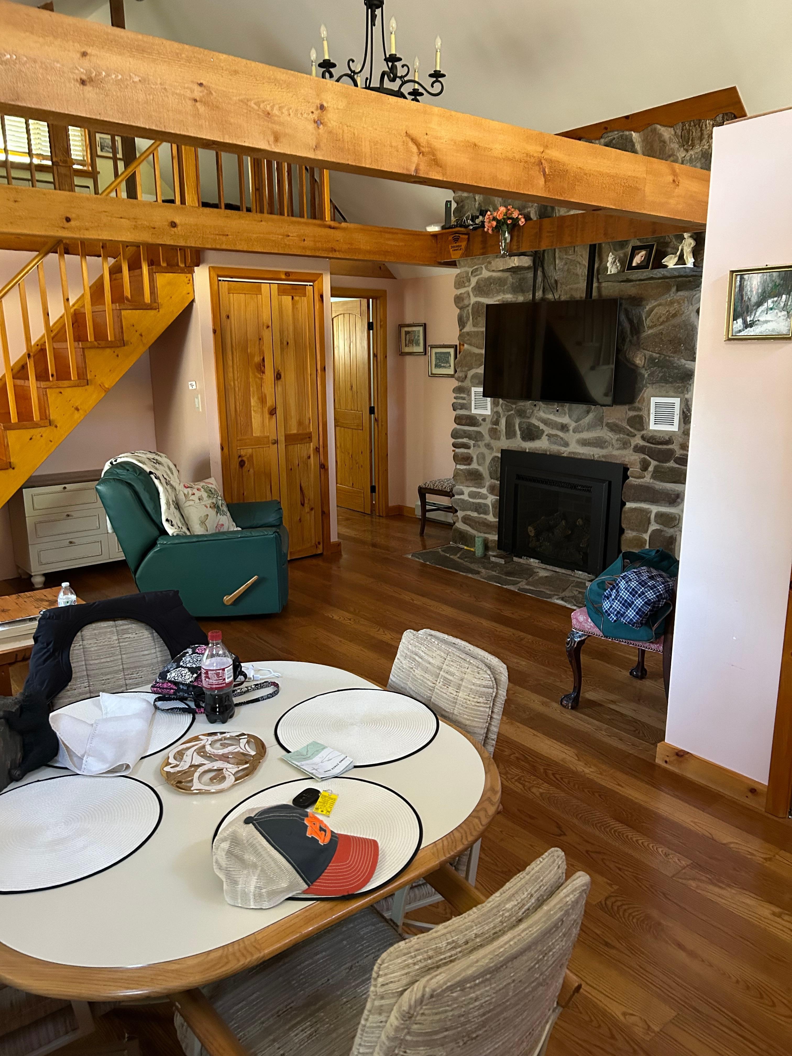 Kitchen and living room with stairs to the loft