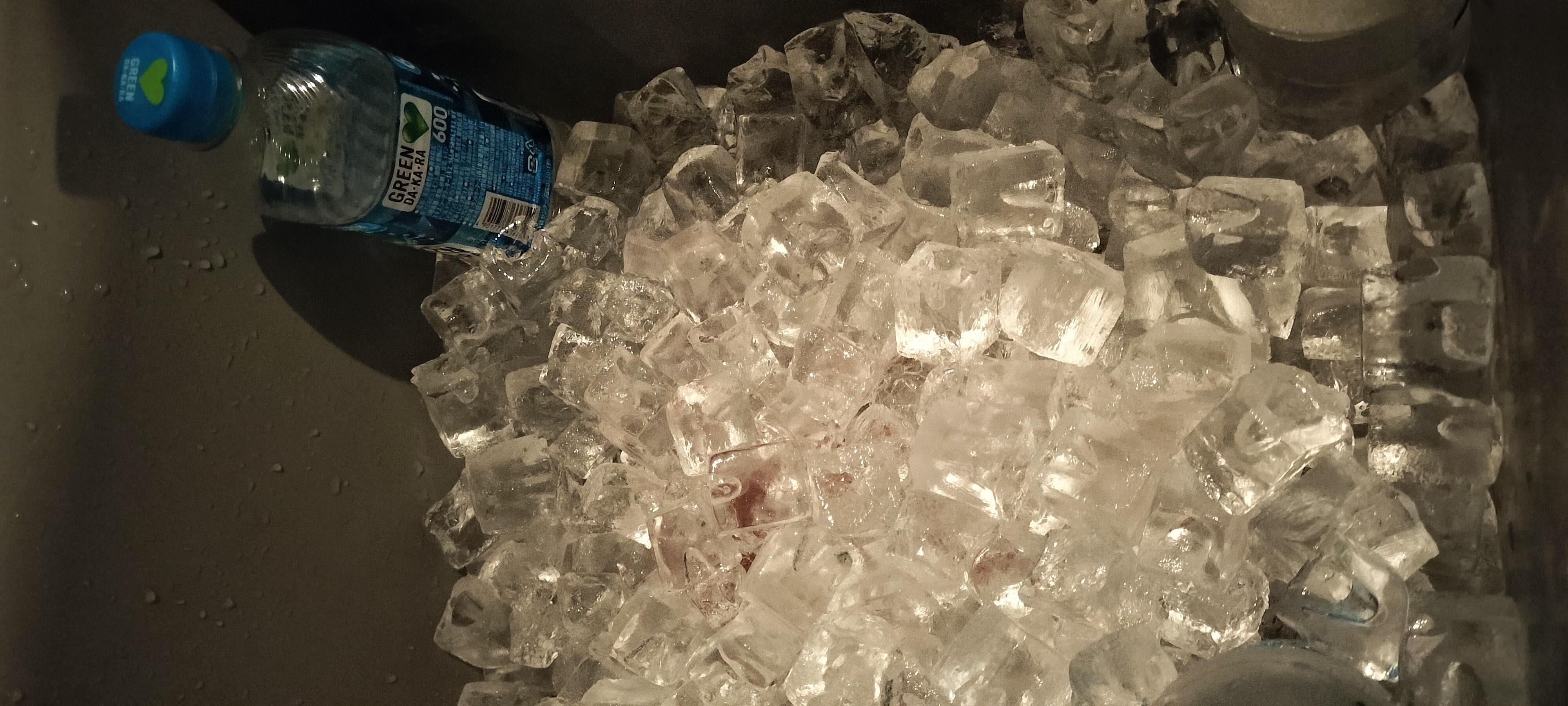 水風呂前の氷。自前の飲み物を冷やすことができます。