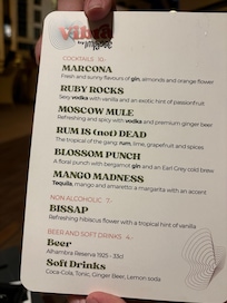 Cocktail menu. The bar is open until
2am so perfect for a nightcap.