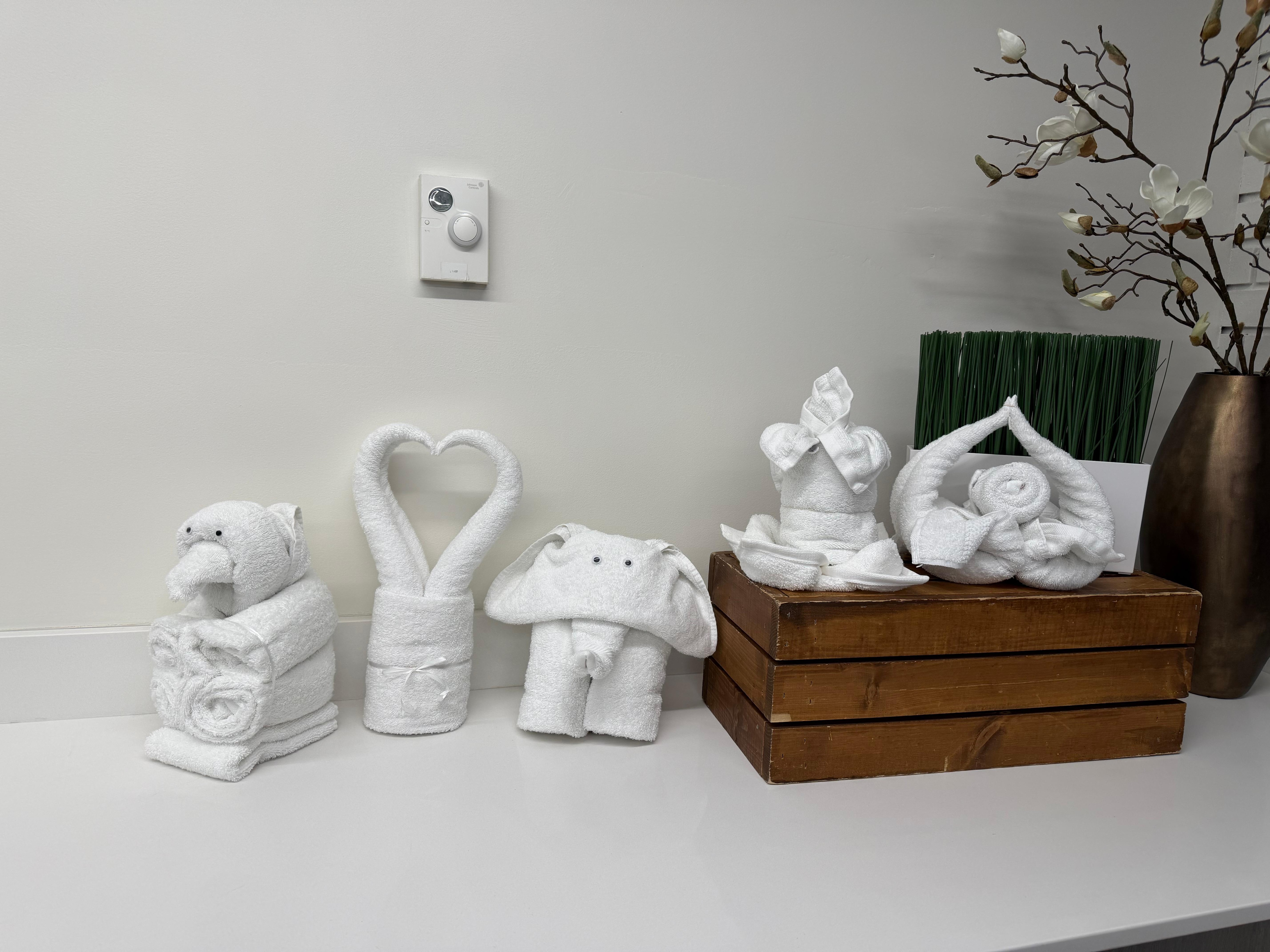 Animal towels in the yoga room!