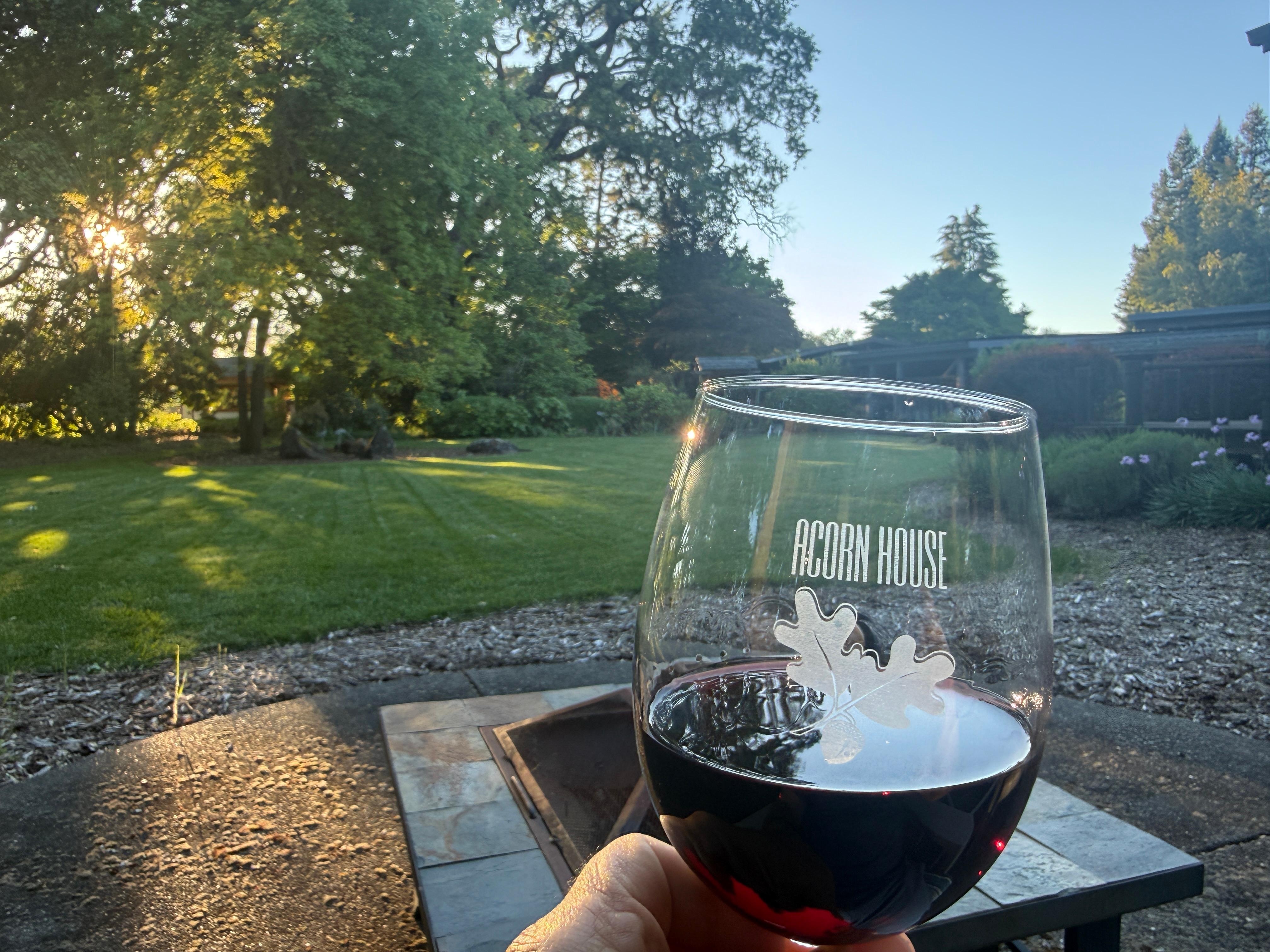 Amazing yard and "acorn wine glass" gifted