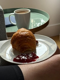 Delicious tea/croissant- even without  Bon Mamanraspberry/fframboise preserves