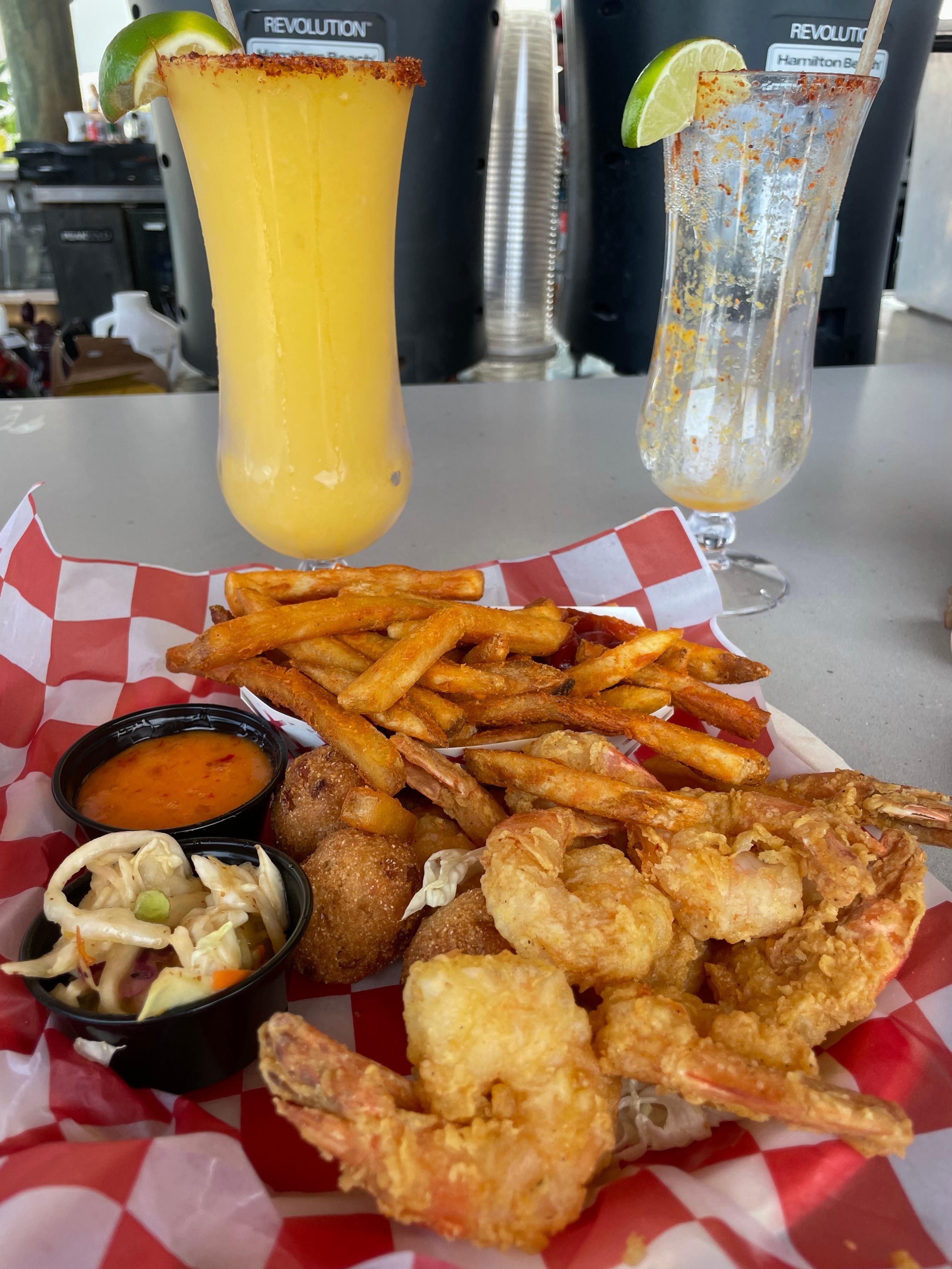 Delicious shrimp basket and mango margarita from Indigo bar and grill