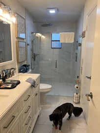 Extra large shower & awesome rain shower overhead shower.