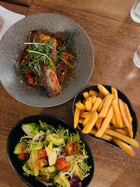 Sea Bass, House Salad and Fries