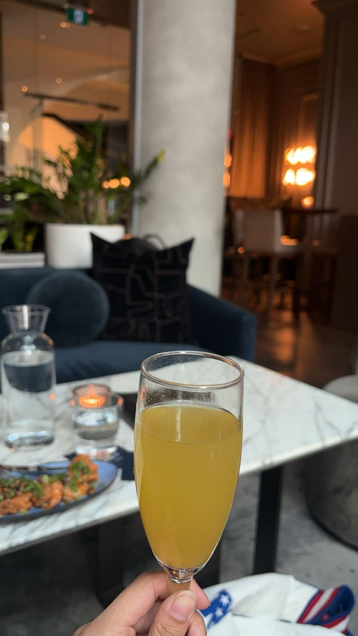 This is the complimentary mimosa I got.
I paid for the prawns but it was happy hour, could you blame me? 