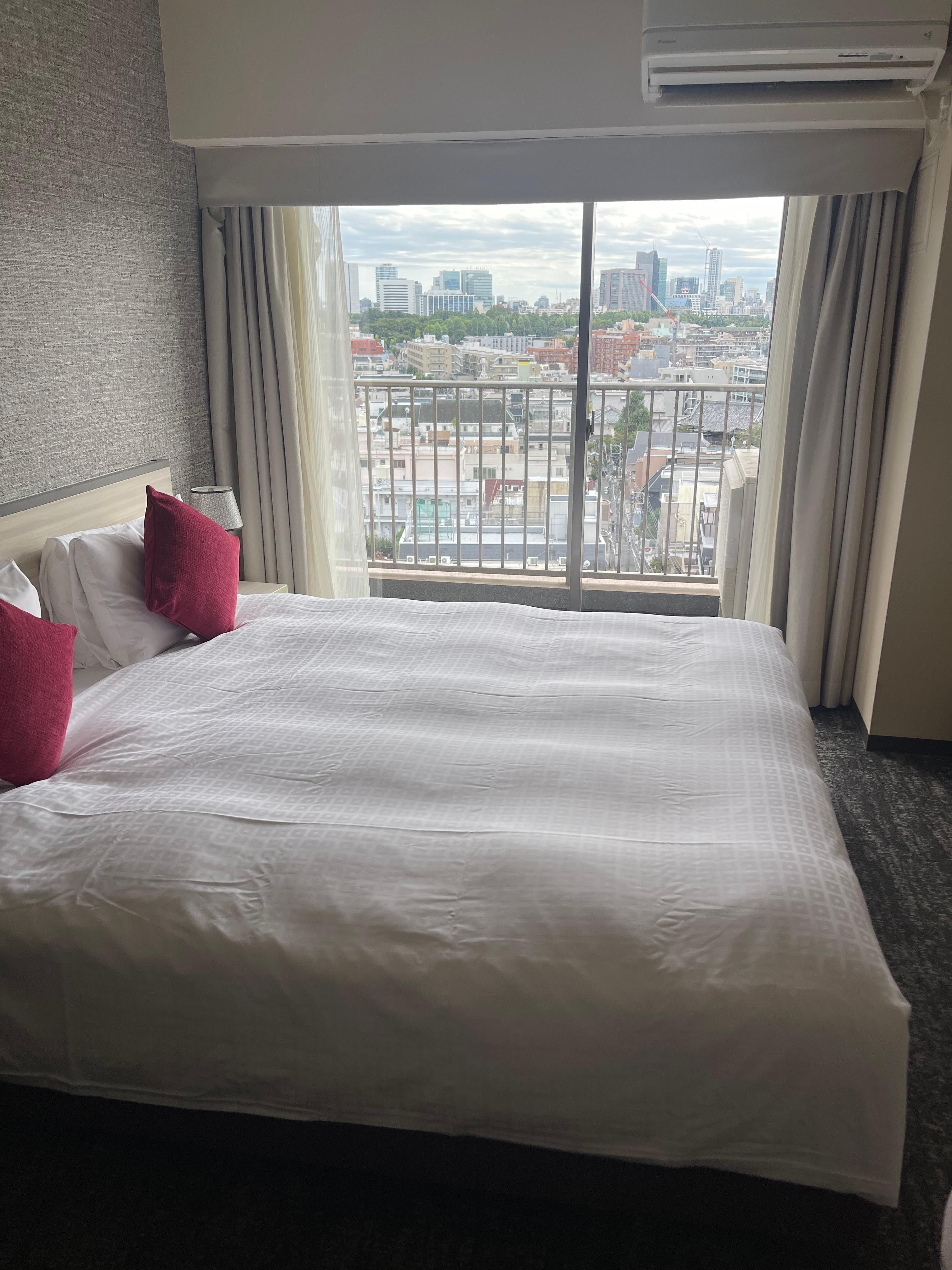 comfortable ledge bed and balcony view